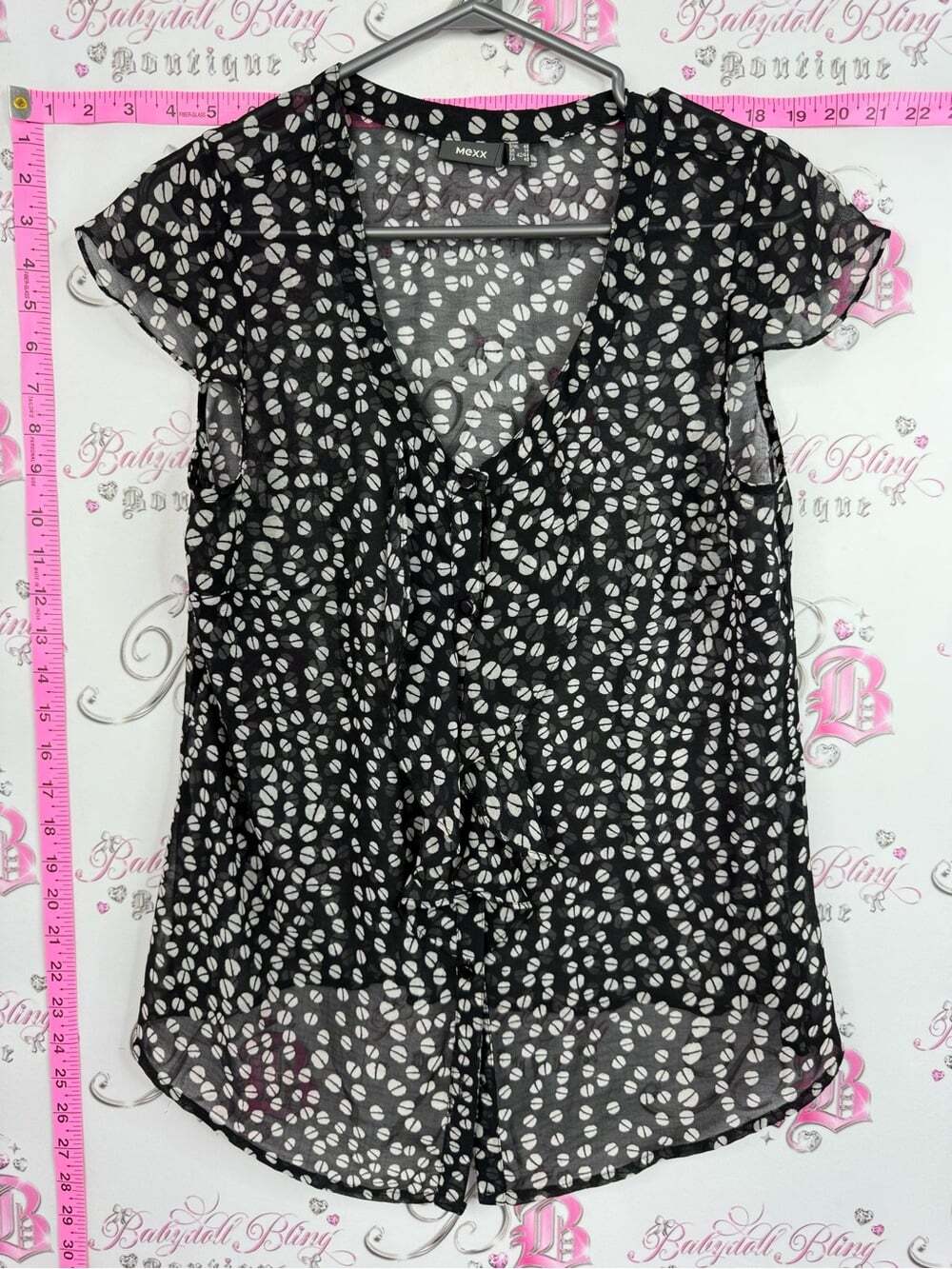 Mexx shirt blouse tank top Black white Leaf-Print V-Neck Blouse